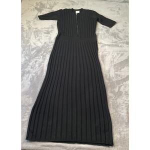 Varley Malia Dress Womens Medium Black Midi Knit Athleisure Minimal Classic